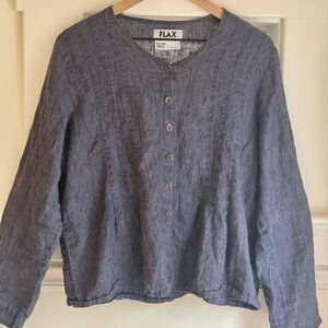 Flax blue Linen Button Front Top